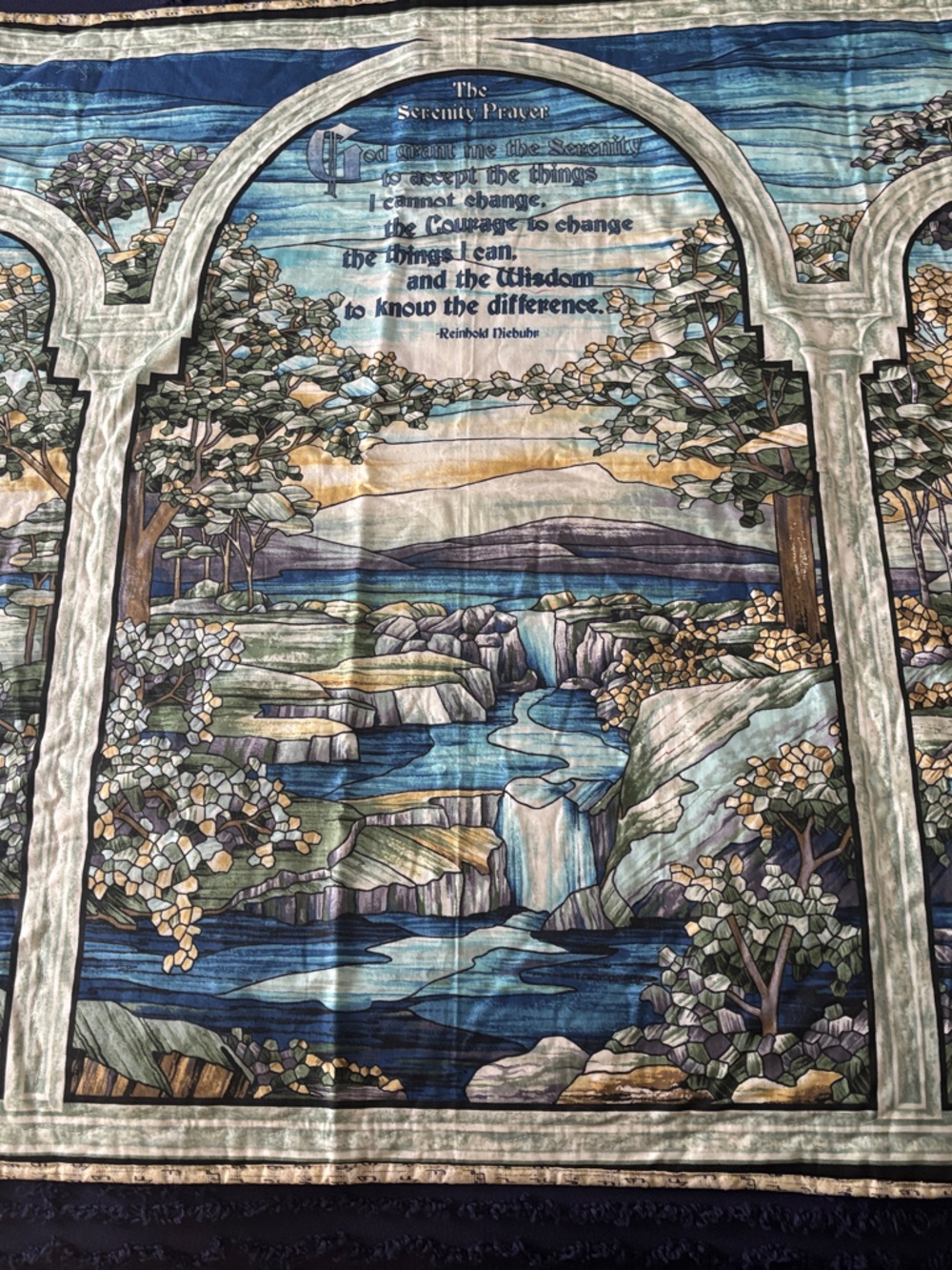 Scenic Blue and Green Lap Quilt or Wall Hanging Nature Window Design
